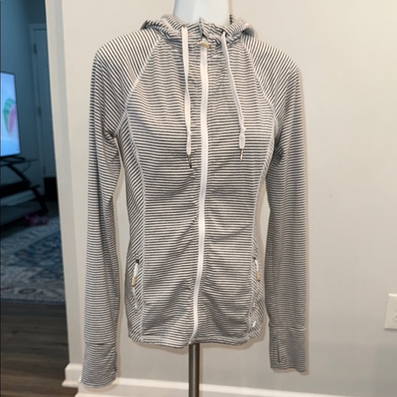 Kyodan Small Grey and White Striped Zip-Up Hoodie - Picture 1 of 10